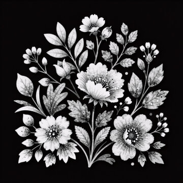 Watercolor Seamless Victorian. Black And White Vintage Floral Pattern Illustration With A Classic Feel