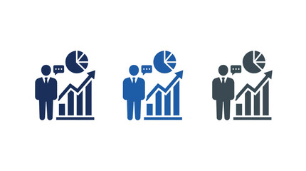 Fototapeta premium Business growth and financial analysis icons set with businessman, bar chart, and pie chart