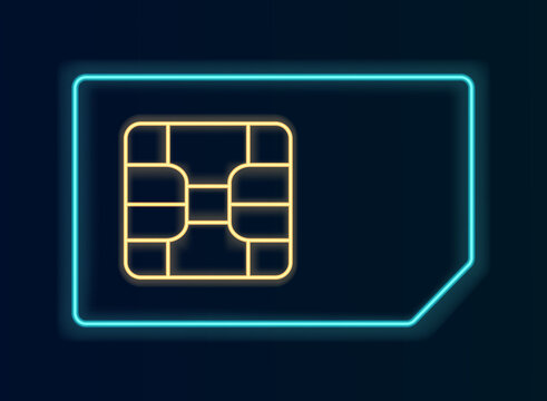 sim card neon technology element, number identification smartphone symbol linear illustration