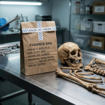 Forensic Science Investigation Of Human Skeletal Remains In Evidence Bag
