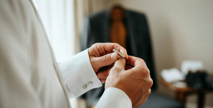 Groom putting on cufflinks