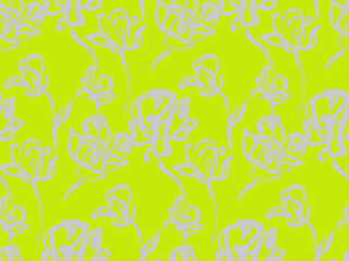 Seamless pattern with silhouettes of tulip flowers painted for textile and surface design. Summer motif with dynamic botanical composition © Марина Воюш
