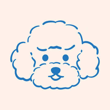 Minimal outline illustration of a Poodle dog face with distinctive curly fur and facial features. Clean vector icon for pet lovers, breed identification, animal illustration, and design projects.