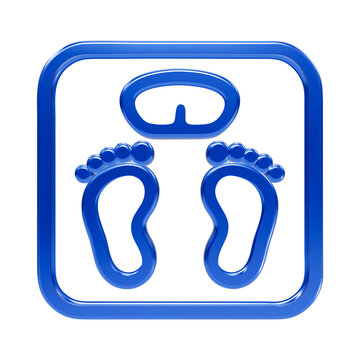 Blue glossy bathroom scales with footprint outlines isolated on transparent background, weighing scale isolated on a transparent background