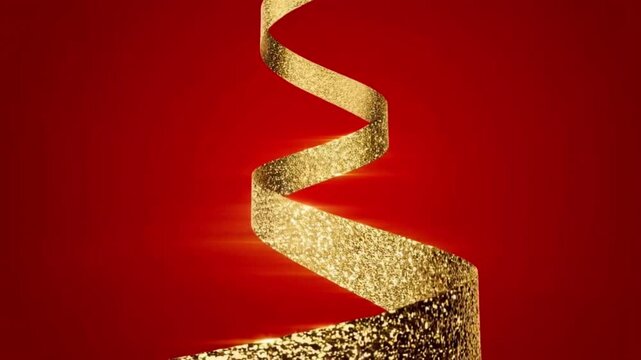 Moving Gold Ribbon Frame on Deep Red Christmas Background