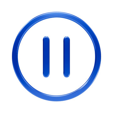 Glossy blue pause button inside a circle, symbolizing media control, stoppage, and waiting isolated on a transparent background