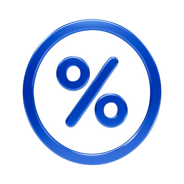 Glossy blue percentage sign inside a circle, representing discount, finance, and interest rate symbol isolated on a transparent background