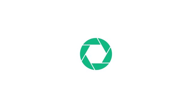 Minimalist green aperture logo animation on white background