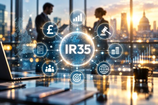 IR35 finance concept illustrating United Kingdom tax law and tax avoidance.