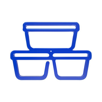 Glossy blue 3d stacked food containers or bento box for meal prep and kitchen storage lunchbox isolated on a transparent background