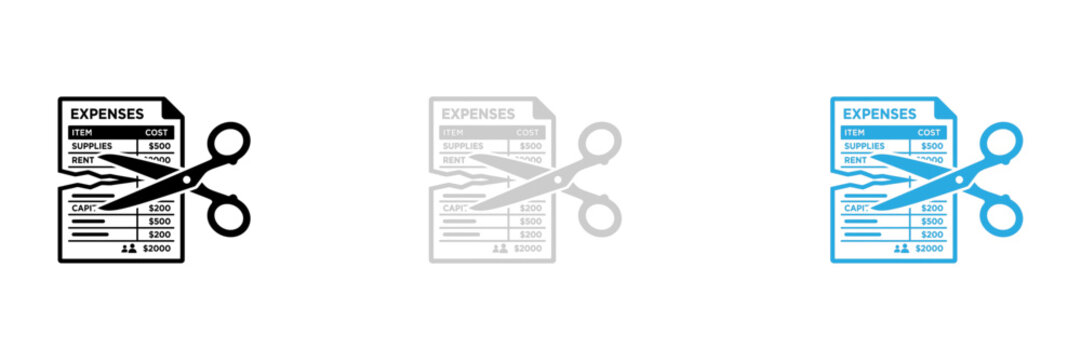 Scissors icon with document and shopping bag symbols in flat design style