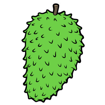 Cute cartoon soursop whole fresh tropical guanabana fruit with prickly green rind illustration isolated on transparent background