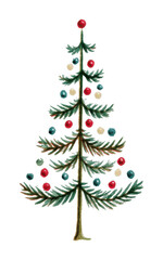 Obraz premium PNG Hand-painted Christmas tree with colorful ornaments on textured paper