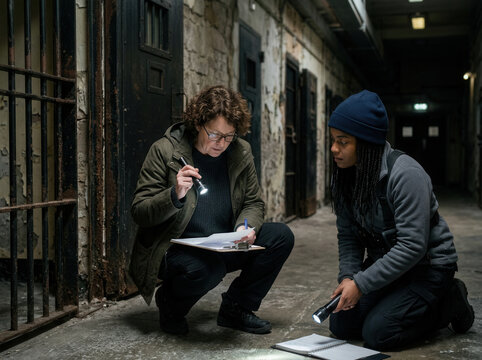 Investigating Dark Prison Cells With Flashlights Discovering Secrets
