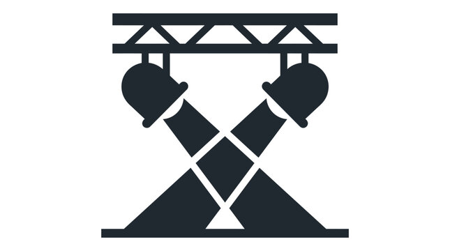 Minimalist stage lighting truss icon featuring dark spotlight fixtures emitting bright beams in flat design style