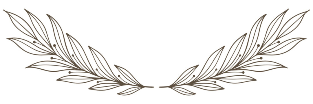 Floral ornament line border. Hand drawn line doodle style floral divider elements. Flower, vine leaf ornament border frame text vintage flourish decoration. Vector illustration
