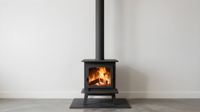 High-quality image of a rustic outdoor wood-burning stove in a clean and minimalist studio setting.
