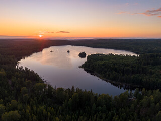 Hallangen lake aerial view at sunset. Kalmar region. Sweden © Pawel Pajor