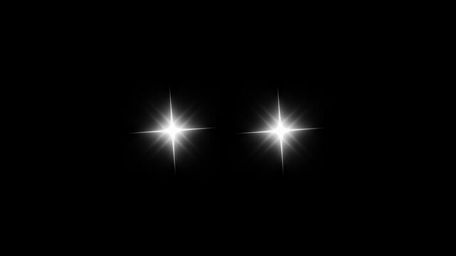 Twinkling cartoon stars and glitter overlay white doodle blinking sparkle pop up animation, comic manga flashes, flat smoke bursts, shining light effects on black screen background 4k video