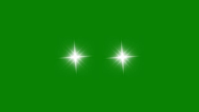 Twinkling cartoon stars and glitter overlay white doodle blinking sparkle pop up animation, comic manga flashes, flat smoke bursts, shining light effects on green screen background 4k video