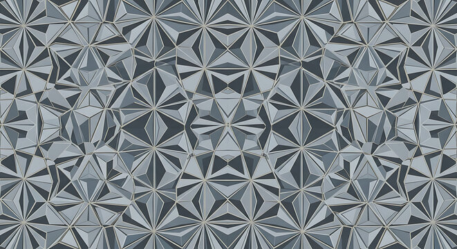 Abstract geometric seamless pattern with triangular shapes in shades of grey and blue for modern background design