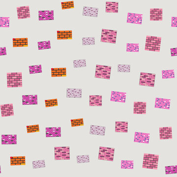 Seamless pattern of stylized brick walls in various colors
