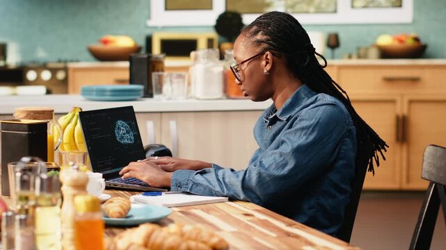 Woman IT engineer working with AI tools and laptop