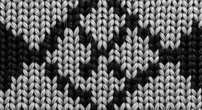 Black and white knitted woolen fabric texture background close up