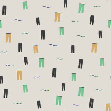 Seamless pattern of pants and abstract wavy lines