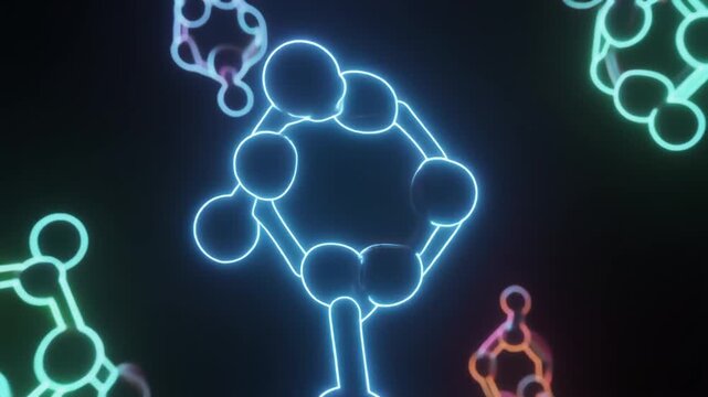 Glowing Neon Molecular Structure Animation, Abstract Science Background