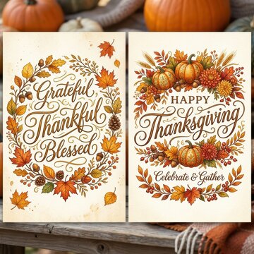 Grateful thankful blessed and happy thanksgiving messages with autumn decor