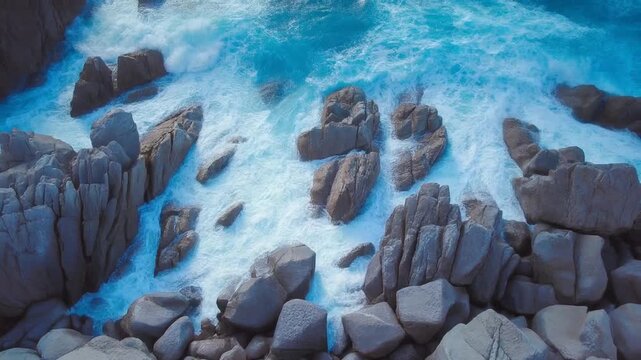 Ocean Waves Crashing On Rocky Coastline