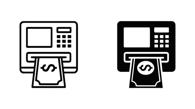 Vector illustration of atm machine icon set, cash withdrawal symbol on a transparent background