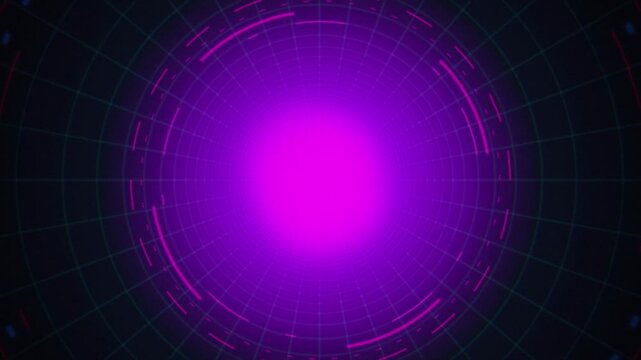 Purple neon portal HUD ring grid seamless loop motion background