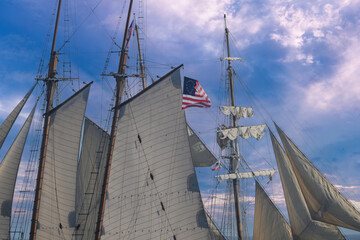 Tall Ships Under Sail with American Flag  © PixilRay