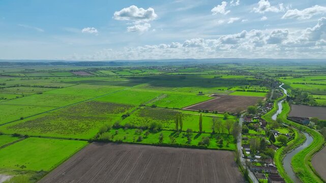 Burrow Mump from a drone, Southlake Moor, Burrowbridge, Taunton, Somerset, England, United Kingdom