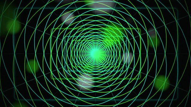 Wireframe rings concentric tunnel glowing center seamless loop