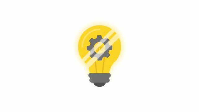 Lightbulb icon with a gear mechanism inside represents innovation, engineering, technology development, and creative problem solving strategies.