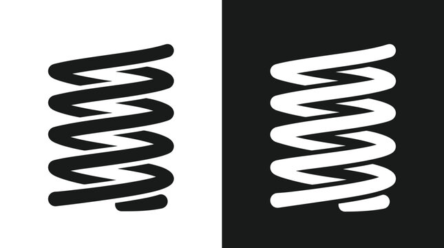 Helical metal spring vector illustration featuring clean geometric lines set against high contrast black and white minimal background design elements