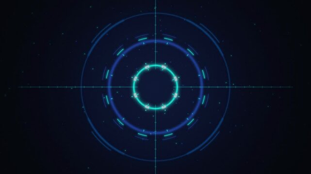 HUD targeting reticle cyan glowing rings seamless loop background