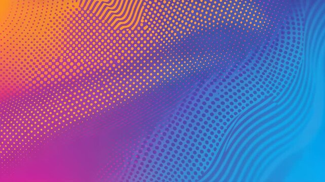 Vibrant Gradient Abstract: A dynamic abstract design featuring a smooth gradient transitioning from warm orange to cool blue, overlaid with a captivating pattern of halftone dots and flowing lines.