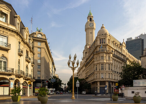 Urban Street Canyon View Toward Government Towers in Buenos Aires