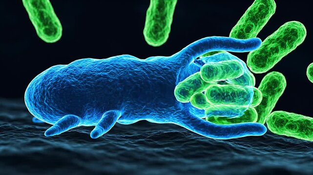 Immune System Cell Engulfing Harmful Bacteria Microscopic View