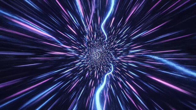 Abstract Hyperspace Travel Through Colorful Light Speed Tunnel
