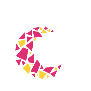 Crescent moon shape made of geometric fragments