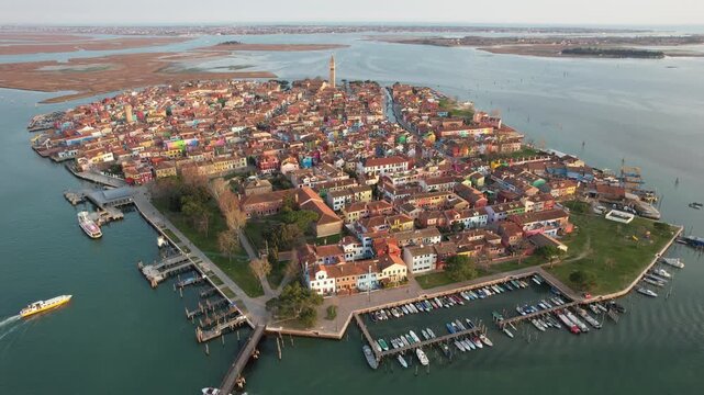 Aerial view of Colored Houses of the Island of Burano, Venice, Italy
