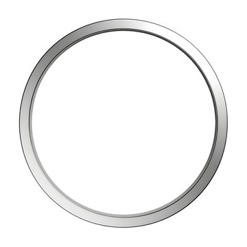 Metallic silver circle frame with a clean polished surface finish and realistic lighting effects isolated on transparent background