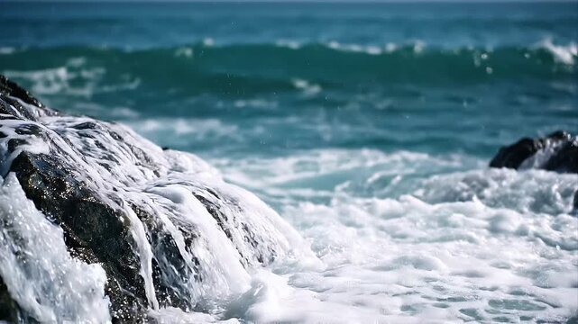 Powerful Ocean Waves Crash Against Rugged Coastal Rocks