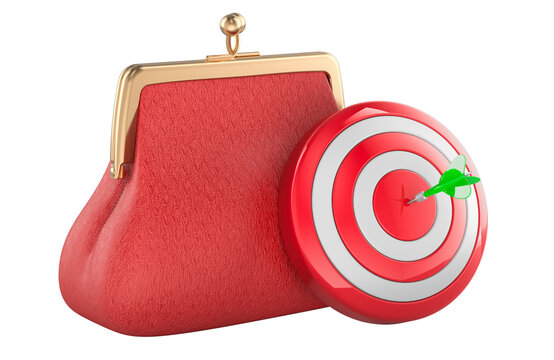 Financial goal concept with wallet, target and dart. 3D rendering