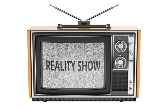 Reality Show concept with retro television and static screen, antenna. 3D rendering